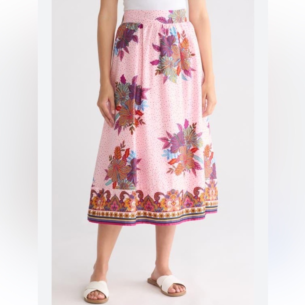 Industry Pink Floral Polka Dot Midi Skirt Size Large